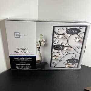 LOVE HOPE FAITH Tealight Sconce Wall Hanging  5 Candle Holder Metal Decor 18x12